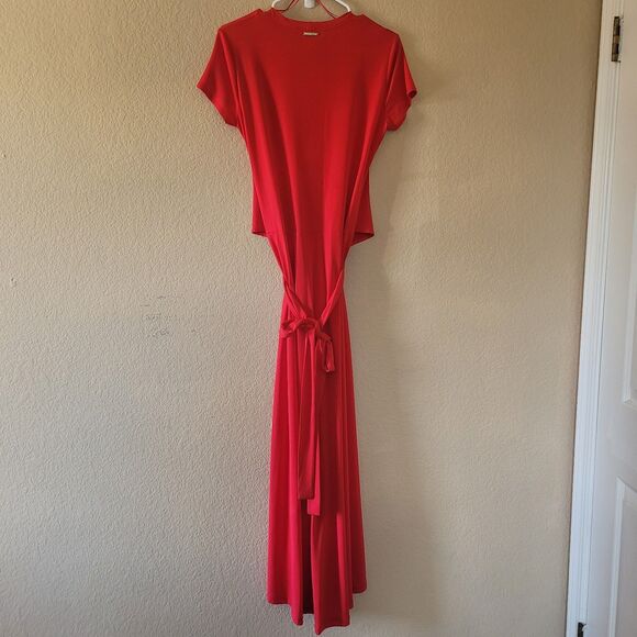 Michael Kors High-Low Faux-Wrap Dress True Red Size Medium Short Sleeve Nwt - Picture 9 of 10